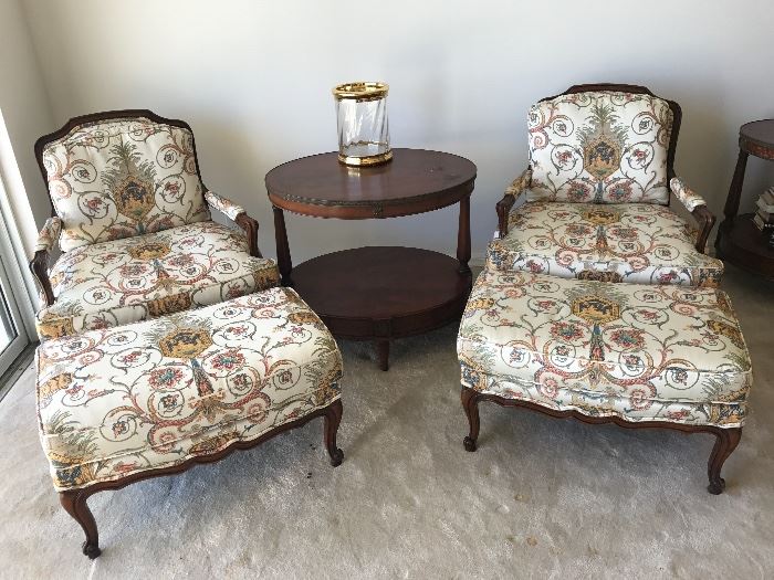 PAIR CHAIRS & FOOTSTOOLS