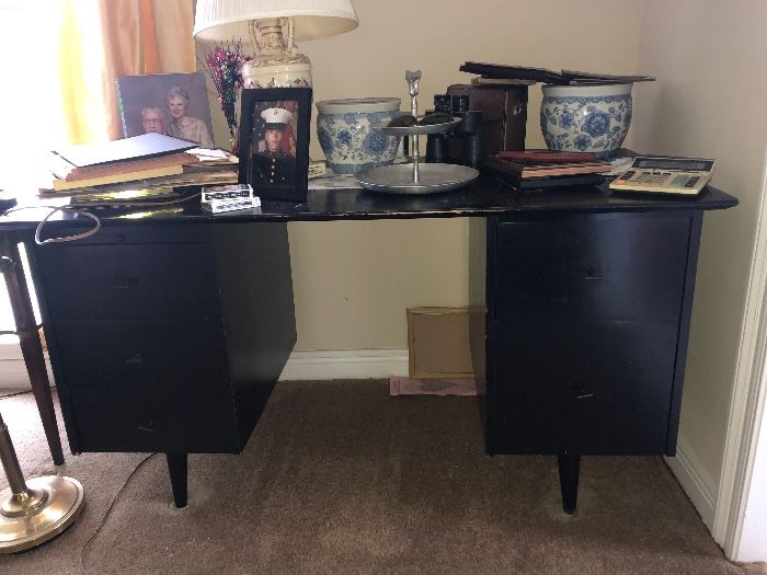 vintage 50’s 60’s solid wood black lacquer desk. 