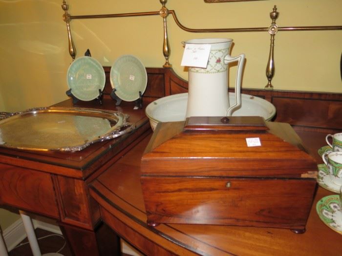 rosewood tea caddy, large bowl pitcher