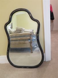 black lacquer chinese framed beveled mirror