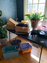Baskets, indoor plants.