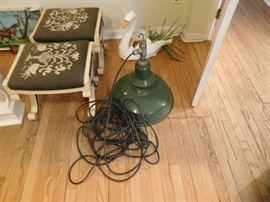 green  industrial  light small   needlepoint benches