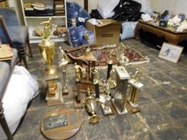 sports trophies,books