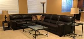 Sectional Sofa, Matching Coffee Table and End Table, Nailhead Accent Table, Pair Table Lamps, Floor Lamp and Decorative Pillows
