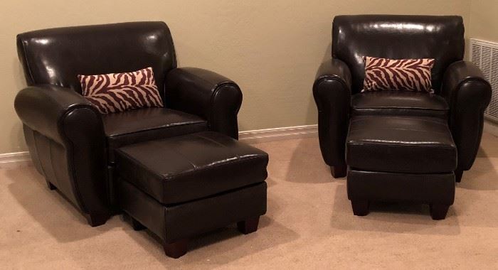 Pair Arm Chairs w Matching Ottomans 