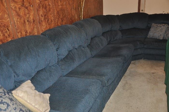 Family room 6 piece sectional, blue velvet, with sofa bed  