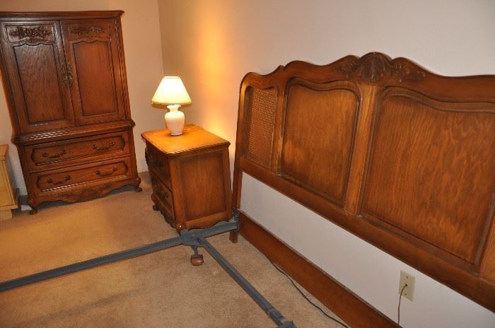 King bedroom set, including dresser w/mirrors, armoire, and 2 end tables  (Headboard SOLD)