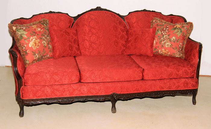 Vintage French Sofa with Damask Fabric