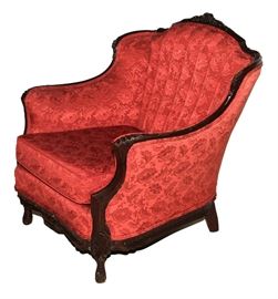 Vintage French Arm Chair with Damask Fabric