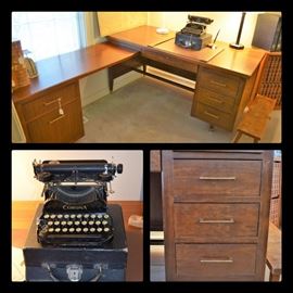 midcentury desk and antique Corona typewriter