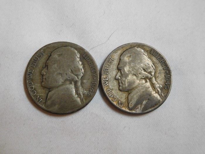 1943 P & 1944 P 40% Silver Jefferson Nickels