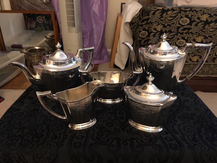  International  -  sterling tea - coffee -waste pot -  Cream and sugar  .  This set is monogrammed  .