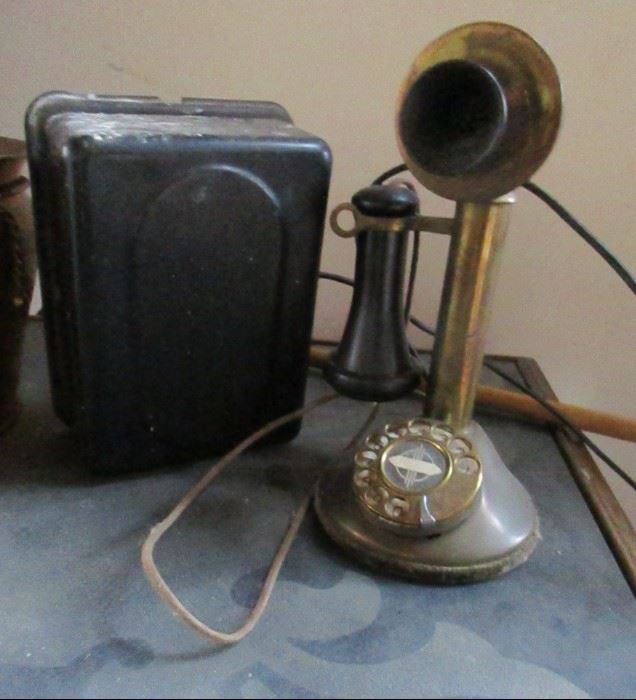 antique candlestick phone and ring box