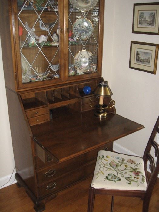 Ethan Allen Secretary Desk, Two Matching Side Chairs...