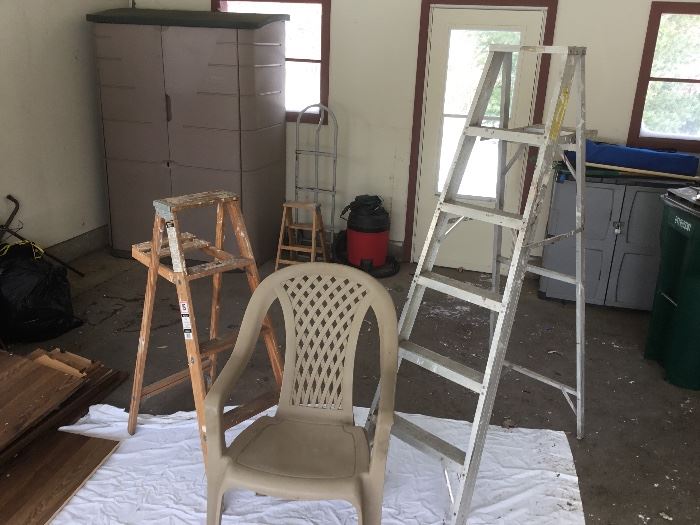 6 foot aluminum ladder + 4 foot wood ladder + sturdy outdoor chair