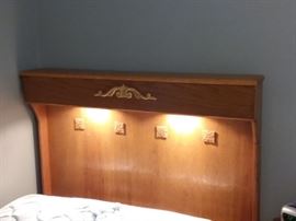 Beautiful oak lighted twin headboard. (mattress not for sale)