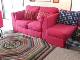 Red fabric sofa, love seat, armchair and ottoman.Light and clean.