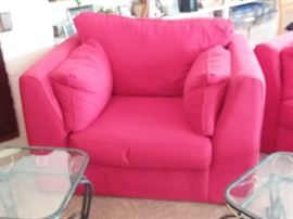 Red fabric sofa, love seat, armchair and ottoman. Light and clean.