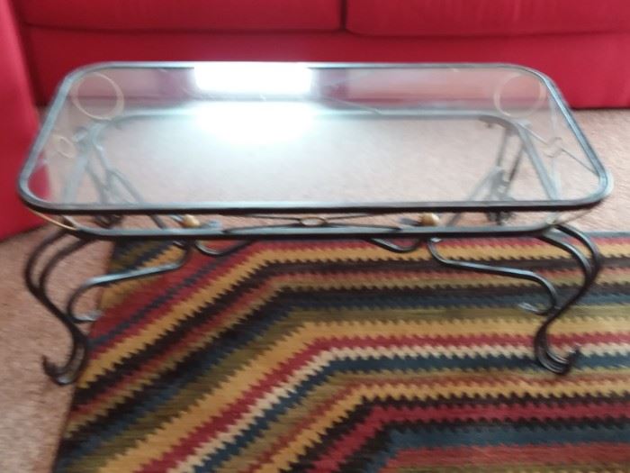 Glass top and metal base coffee table and 2 end tables