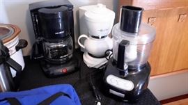 Mr. Coffee coffee maker, Mrs. Tea maker and Kitchen Aid food processor.