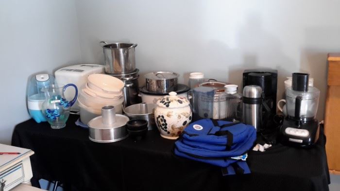 Crock pots, large stainless steel pots, microwaveable dishes, cookie jar, bread maker, casserole carriers, etc!