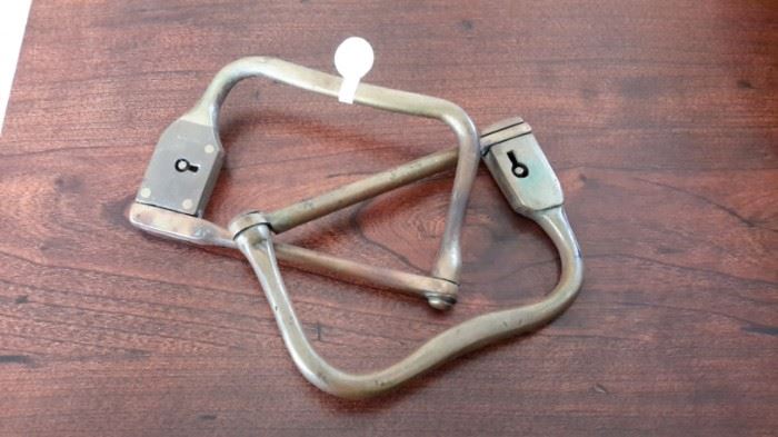 Antique solid brass handcuffs/padlocks (no keys)