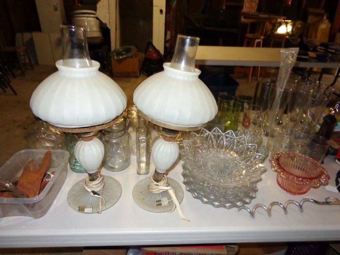 Antique Milk Glass Lantern Lamps