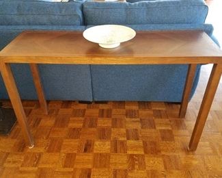 Sofa table with wood inlay