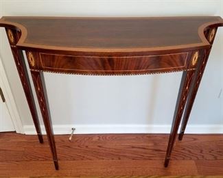 Stickley Foyer table with inlays. PLEASE NOTE: this table will not be present at the sale. It will be brought in a few days after the sale. If interested you can make an appointment to see it. Sorry for the inconvenience.