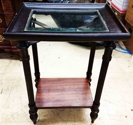 Vintage Beveled Glass Top Lamp Table