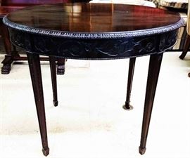 Vintage Ornate-Carved Round Table with Spade Feet