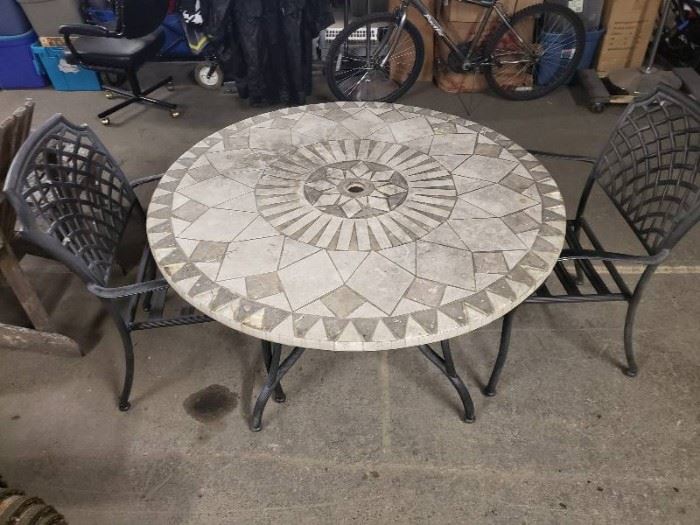 Mosaic Round Patio Table and 2 Chairs