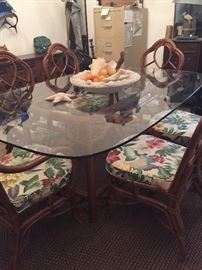 Rattan Glass Top Dining Set