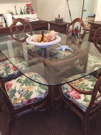 Rattan Glass Top Dining Set