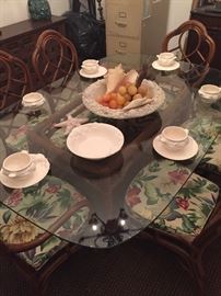 Rattan Glass Top Dining Set, Japan Bowl & Lobster Plate