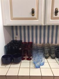 Assorted Glassware Cobalt Blue & Ruby Red