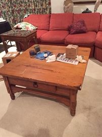 Sectional Sofa Rust Color, Coffee Table, Lamps, Rattan End Tables