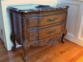 Marble top two-drawer chest