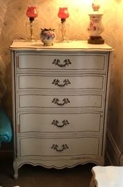 Style house Exclusive Provincial 5 drawer Chest w 2 Crystal vanity lamps