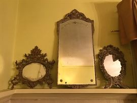 2 beautiful Antique brass Mirrors 1 antique appliqué over wood wall mirror