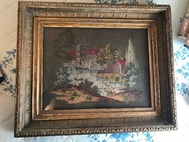 Vintage Country Club plaza scene needlepoint