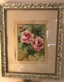 Ann kitty pink carnations w gold leaf frame