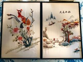 2 Asian Hand sewn panels