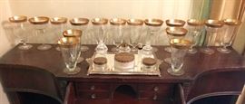 Tiffin Gold encrusted Stemware/Vanity set