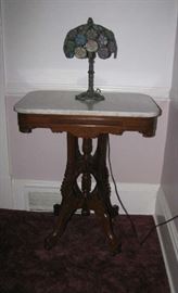 Marble top Table and Stained glass lamp