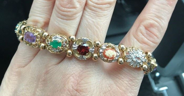 10k gold and gemstones slide bracelet 