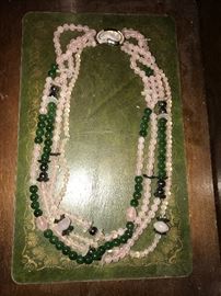 Pink & Green beaded jade necklace