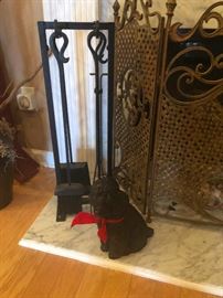 fireplace tools, and poodle of course