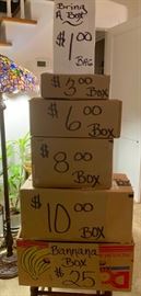 If you can bring a box close to the size of these, you cam fill it with items for the price allotted to that size box. Last day of sale ! (some restriction may apply, see managers for details). 