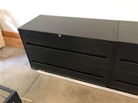 3 extra large black file cabinets (2 drawer, 30" wide lateral files with lock)